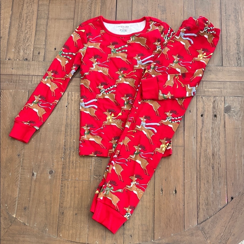 Janie and jack reindeer print red pajama set kids size 6 Christmas holiday nwot